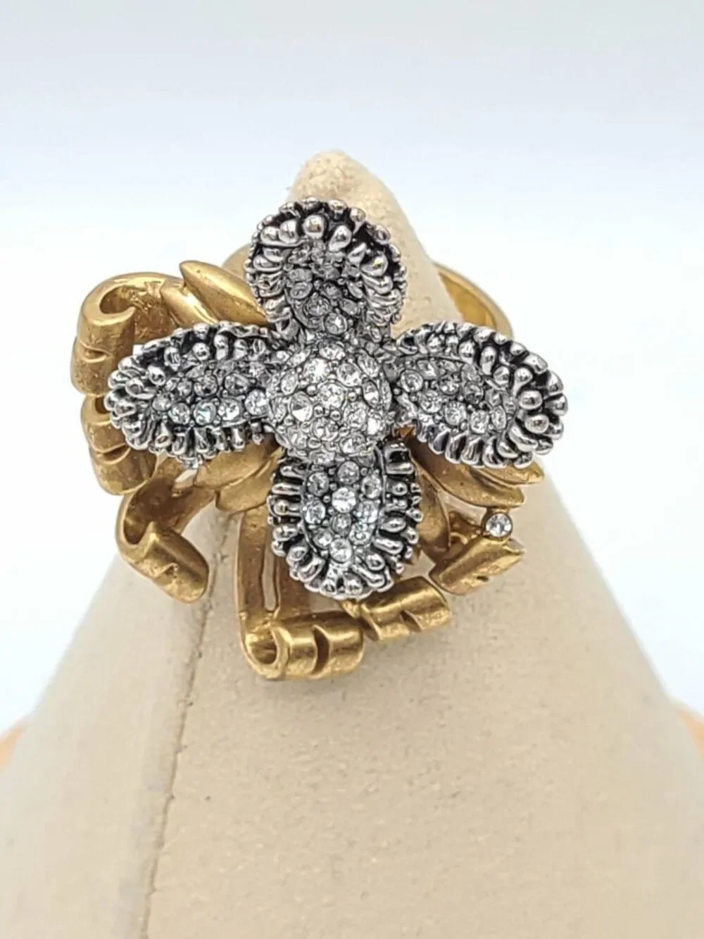 J Crew Gold Tone Pave Crystal Ring size 7